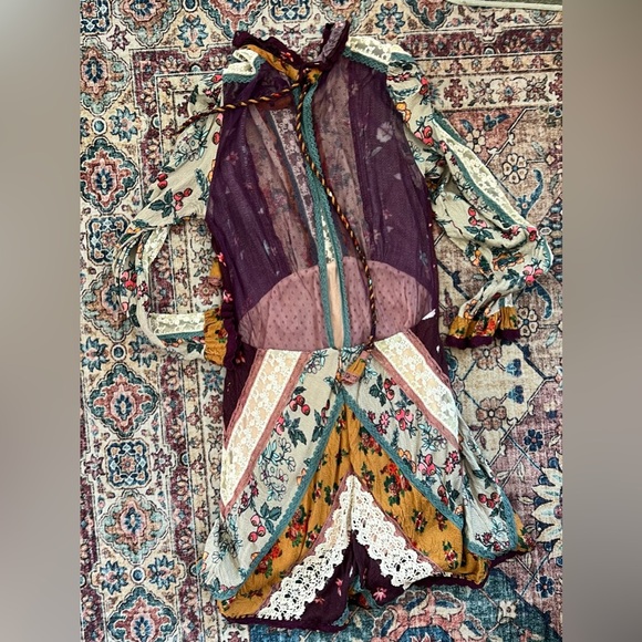 Free People Multicolor patches lace detailed Long Sleeve mesh back Dress, sz 10 - Picture 6 of 7